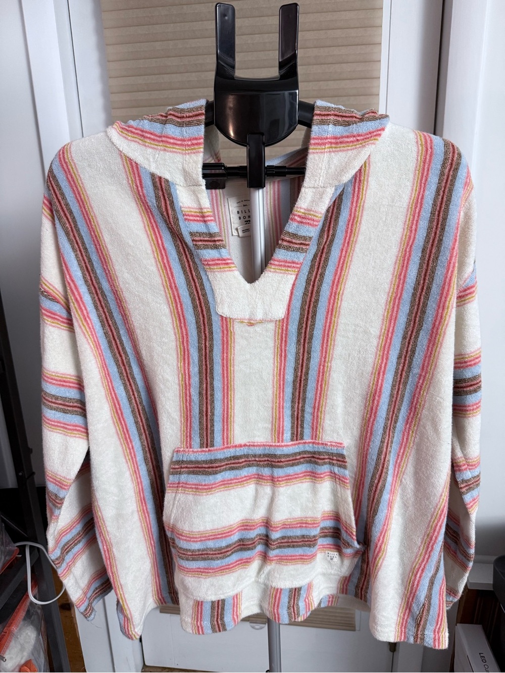 Boho beach retro surf Billabong Sands Baja Terry V-Neck Pullover Hoodie striped